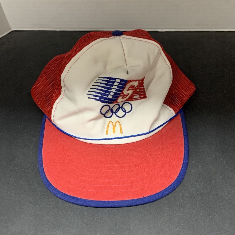 Vintage Mcdonald's USA 1984 Olympics Snapback Trucker Hat Mesh Cap Adjustable